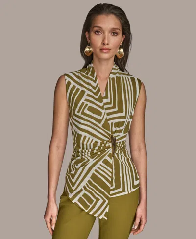 DONNA KARAN WOMEN'S SLEEVELESS PRINTED V-NECK TOP