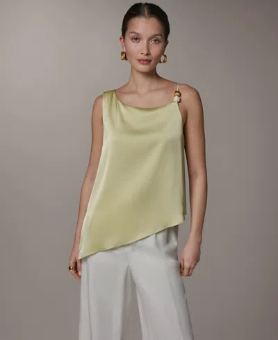 Donna Karan New York Beaded Asymmetric Sleeveless Satin Top In Yellow