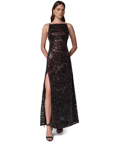 Donna Karan Women's Sleeveless Sequin-embroidered Low V-back Gown In Black