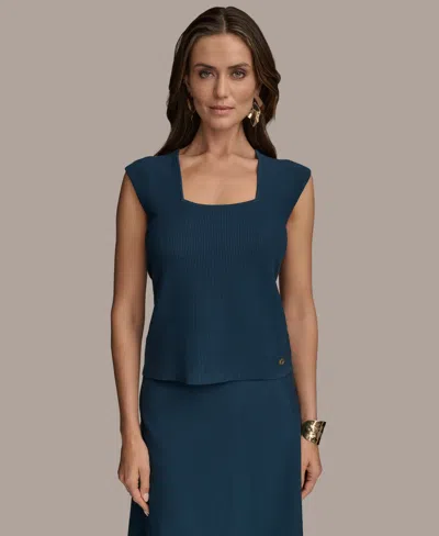 Donna Karan Women's Sleeveless Square-neck Knit Top In Blue