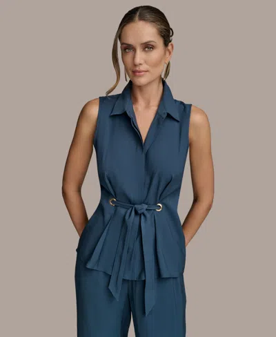 Donna Karan Women's Sleeveless Tie-front Collared Shirt