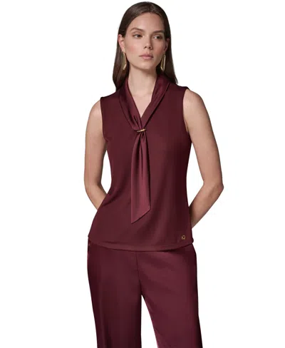 Donna Karan Women's Sleeveless Tie-neck Blouse In Burgundy