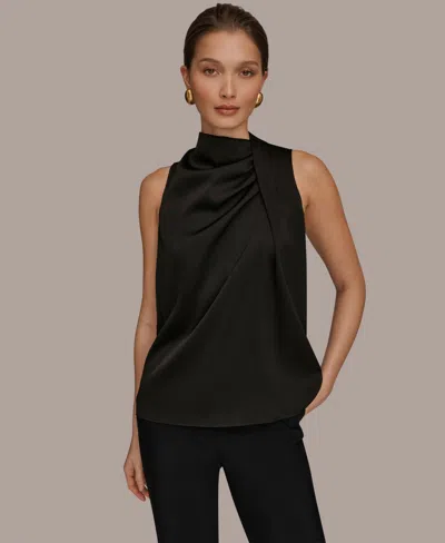 Donna Karan Women's Sleeveless Twist-front Drape Blouse In Black