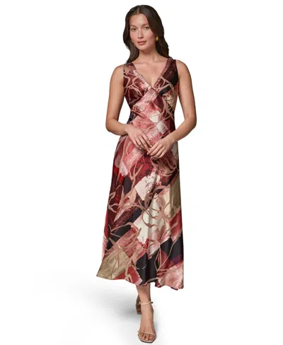 Donna Karan Women's Sleeveless Velvet Burnout Midi Slip Dress In Brown