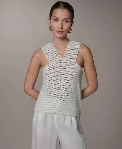 Donna Karan Women's Sleeveless V-neck Sweater In White