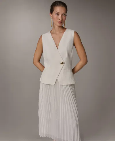 Donna Karan Women's Sleeveless V-neck Vest And Pleated Skirt, 2-piece Set Dress In White