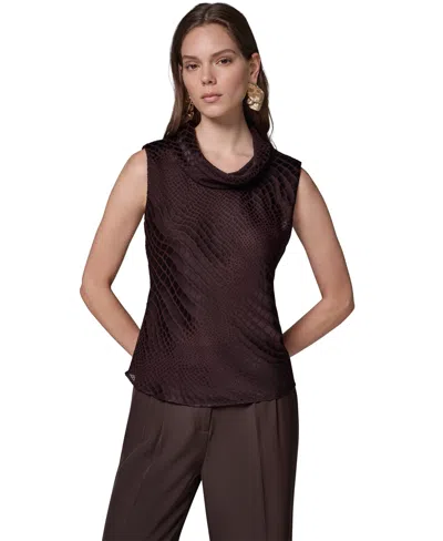 Donna Karan Women's Snake-print Sleeveless Cowl-neck Blouse In Brown