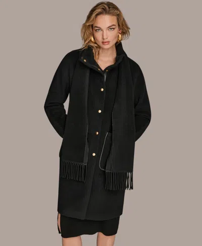 Donna Karan Women's Snap Button Scarf Coat In Black