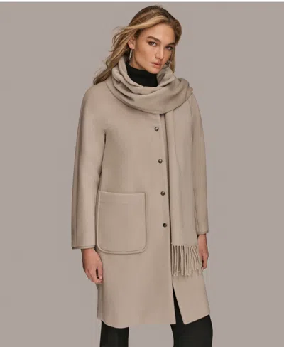 Donna Karan Women's Snap Button Scarf Coat In Gray