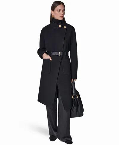 Donna Karan Women's Snap Closure Belted Wool-blend Coat In Black