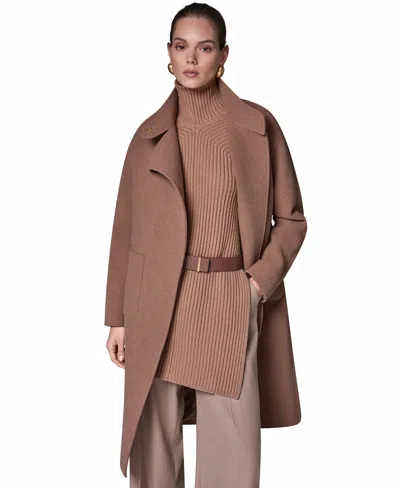Donna Karan Women's Snap Closure Belted Wool-blend Coat In Brown