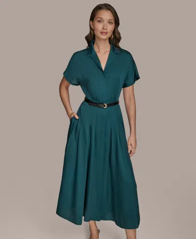 Donna Karan Women's Solid Short-sleeve Belted Shirtdress In Brown