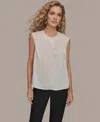 Donna Karan Women's Solid Sleeveless Twist Neck Top In White