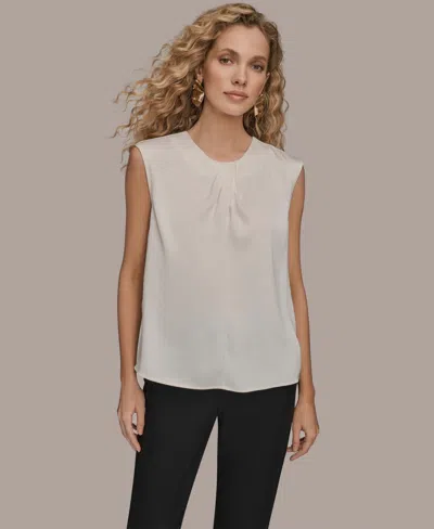 Donna Karan Women's Solid Sleeveless Twist Neck Top In White