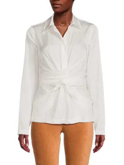 Donna Karan Women's Solid Tie Front Top In White
