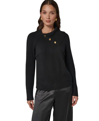 Donna Karan Women's Split Collar With Buttons Cashmere Pullover Sweater In Animal Print