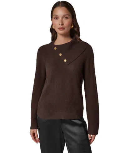 Donna Karan Women's Split Collar With Buttons Cashmere Pullover Sweater In Brown