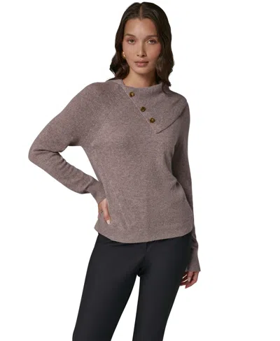 Donna Karan Women's Split Collar With Buttons Cashmere Pullover Sweater In Gray
