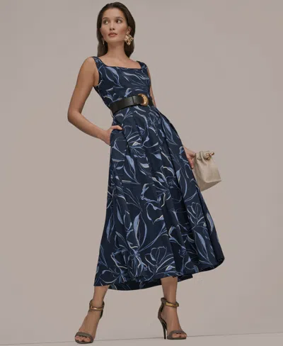 Donna Karan New York Belted Midi Dress In Blue