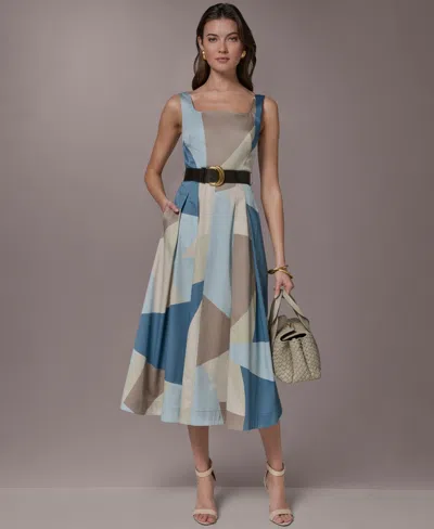 Donna Karan Women's Square Neck Geometric A-line Maxi Dress In Multi