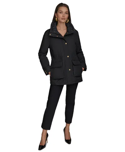 Donna Karan Women's Stand-collar Cinched-waist Coat In Black