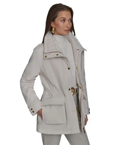 Donna Karan Women's Stand-collar Cinched-waist Coat In Cream
