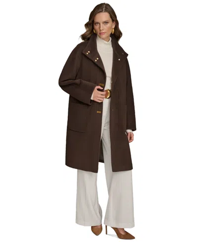 Donna Karan Women's Stand-collar Single-breasted Coat In Chocolate