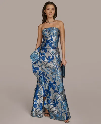 Donna Karan Women's Straight Neck Ruffle-trim Gown In Cosmos Multi