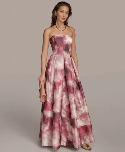 Donna Karan Women's Straight-neck Strapless Gown In Pomegranate Multi