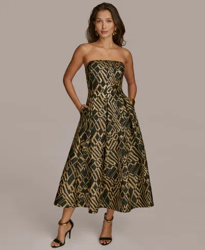 Donna Karan Jacquard Strapless Fit And Flare Dress In Brown