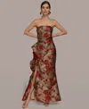 Donna Karan Women's Strapless Floral Gathered Ruffled Gown With Split Hem Dress In Multi