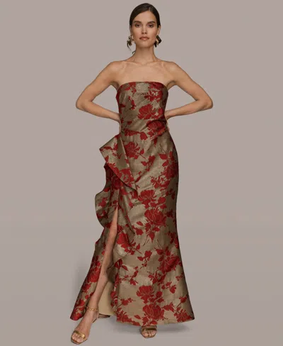 Donna Karan Women's Strapless Floral Gathered Ruffled Gown With Split Hem Dress In Multi