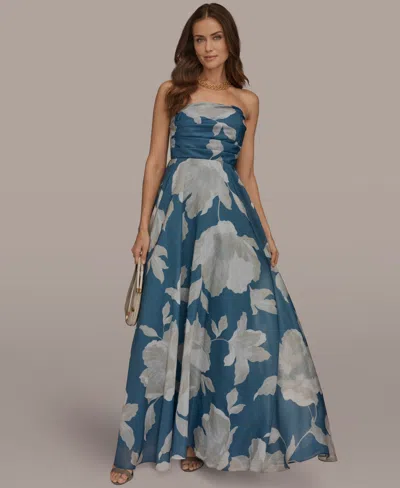 Donna Karan Women's Strapless Floral Organza Maxi Dress In Washed Indigo