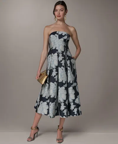 Donna Karan Women's Strapless Jacquard Fit & Flare Floral Midi Dress In Multi