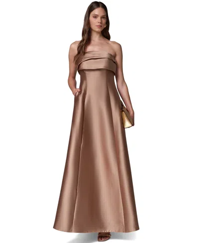 Donna Karan Women's Strapless Pleated Mikado Gown In Brown