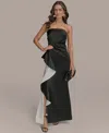 Donna Karan Women's Strapless Ruffl-trim Gown In Black,cream