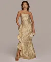 Donna Karan New York Metallic Ruffle Detail Strapless Gown In Champagne Multi