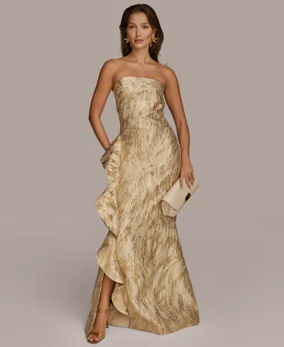 Donna Karan Women's Strapless Ruffle-trim Gown In Champagne Multi