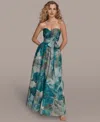 Donna Karan New York Floral Strapless Fit & Flare Gown In Blue