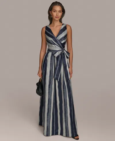 Donna Karan Women's Striped Belted Gown In Nightfall Multi