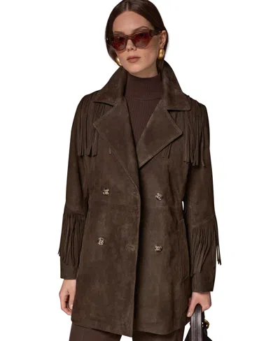 Donna Karan Women's Suede Trench With Fringe Coat In Brown