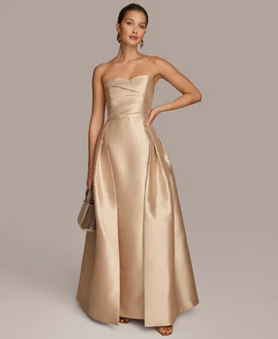 Donna Karan Women's Sweetheart-neck Pleated Gown In Gold