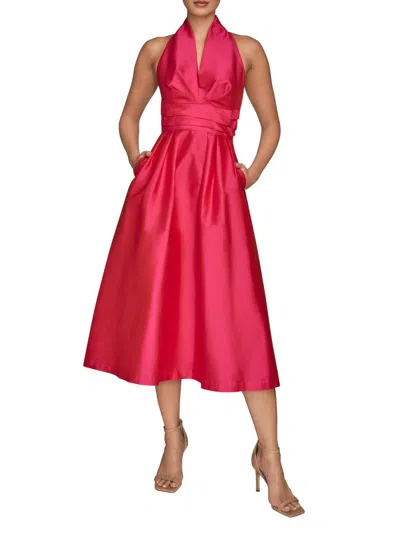 Donna Karan Women's Taffeta Halterneck Midi-dress In Pink