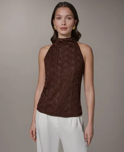 Donna Karan Women's Textured Mock Neck Top In Brown