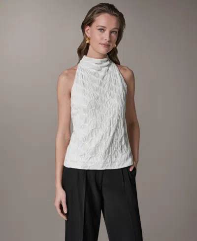 Donna Karan Textured Mock Neck Top In White
