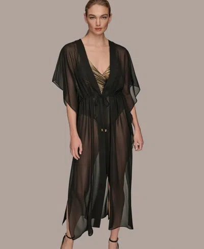 Donna Karan Women's Tie-front Maxi Kaftan In Black