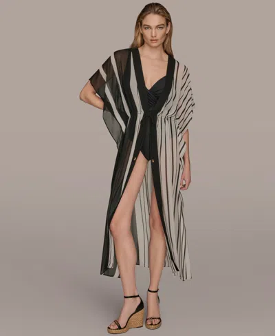 Donna Karan Women's Tie-front Maxi Kaftan In Black