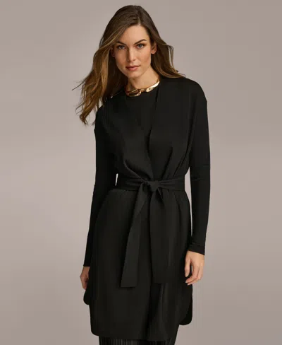 Donna Karan Women's Tie Waist Long Cardigan In Black