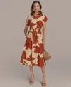 Donna Karan New York Drawstring Waist Linen Blend Shirtdress In Brown