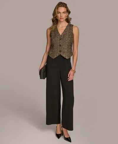Donna Karan Women's Tweed-bodice Wide-leg Jumpsuit In Elderberry